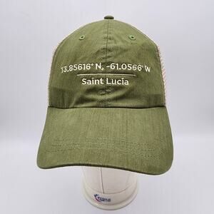 St. Lucia Coordinates West Indies Cap Hap Trucker Mesh Snapback Green Tan OS